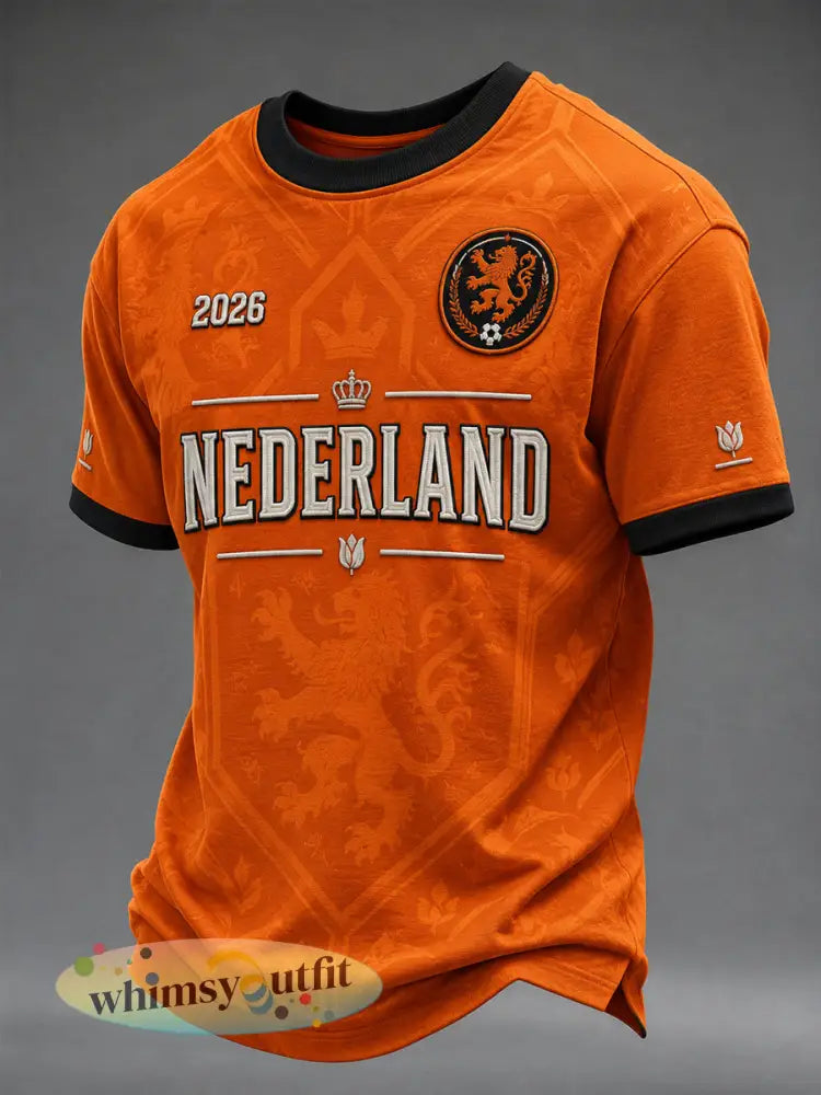 Herenkleding als cadeau voor voetbalfans casual T-shirt met opdruk - Sinaasappel / S