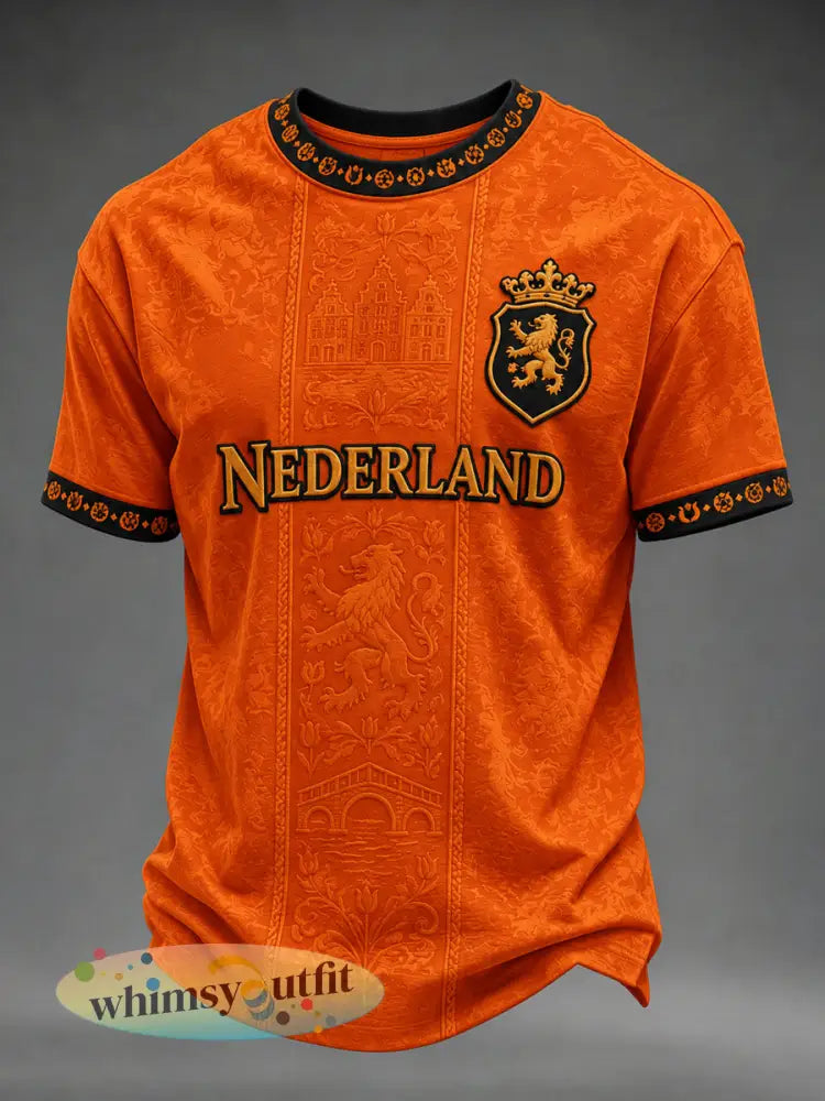 Herenkleding als cadeau voor voetbalfans: casual T-shirt met opdruk - Sinaasappel / S
