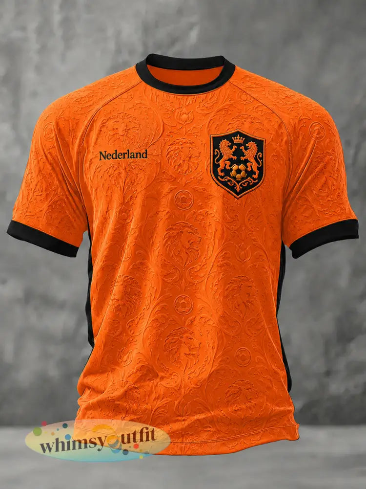 Herenkleding als cadeau voor voetbalfans casual T-shirt met opdruk - Sinaasappel / S