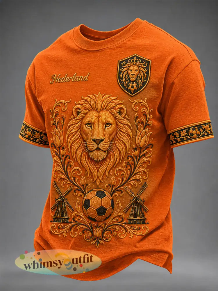 Herenkleding als cadeau voor voetbalfans casual T-shirt met opdruk - Sinaasappel / S