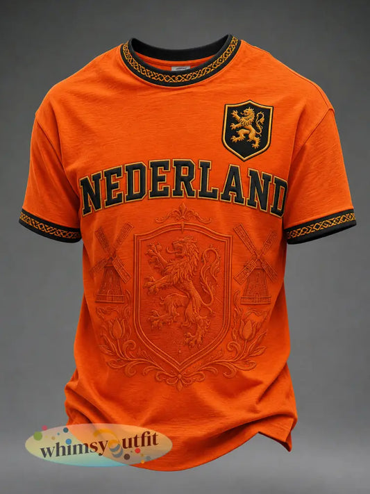Herenkleding als cadeau voor voetbalfans: casual T-shirt met opdruk - Sinaasappel / S