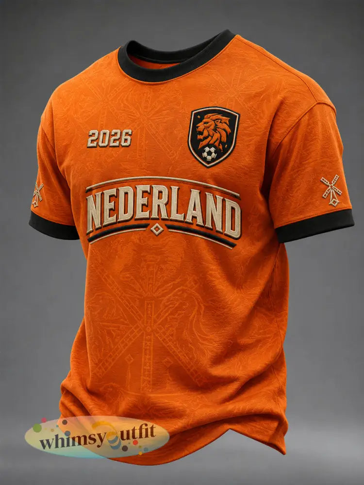 Herenkleding als cadeau voor voetbalfans casual T-shirt met opdruk - Sinaasappel / S