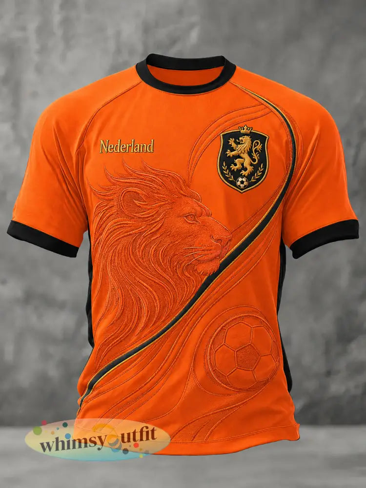 Herenkleding als cadeau voor voetbalfans casual T-shirt met opdruk - Sinaasappel / S