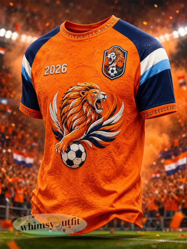Herenkleding als cadeau voor voetbalfans casual T-shirt met opdruk - Sinaasappel / S