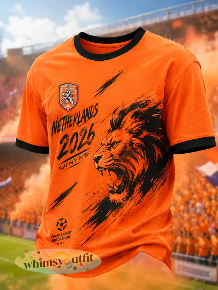 Herenkleding als cadeau voor voetbalfans: casual T-shirt met opdruk - Sinaasappel / S