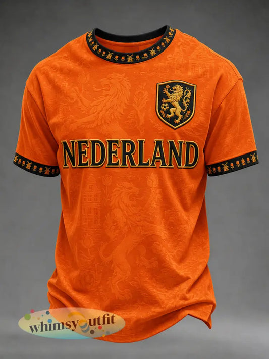 Herenkleding als cadeau voor voetbalfans: casual T-shirt met opdruk - Sinaasappel / S