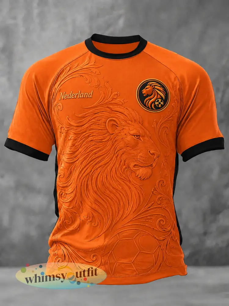 Herenkleding als cadeau voor voetbalfans casual T-shirt met opdruk - Sinaasappel / S