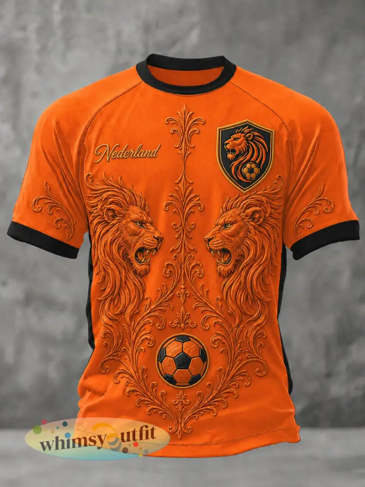 Herenkleding als cadeau voor voetbalfans casual T-shirt met opdruk - Sinaasappel / S
