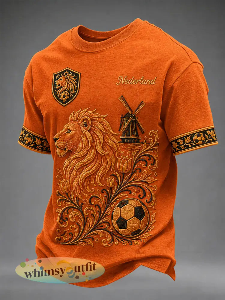 Herenkleding als cadeau voor voetbalfans casual T-shirt met opdruk - Sinaasappel / S