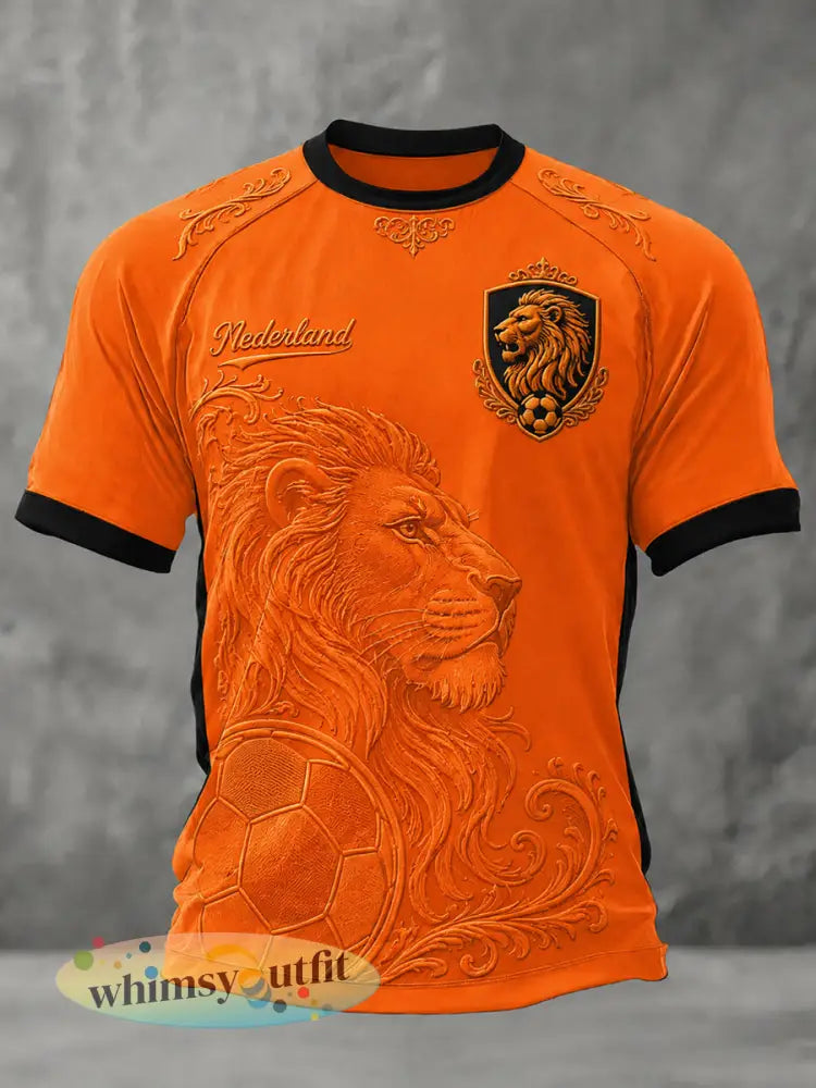 Herenkleding als cadeau voor voetbalfans casual T-shirt met opdruk - Sinaasappel / S