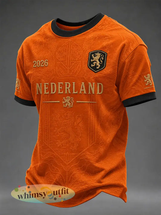Herenkleding als cadeau voor voetbalfans casual T-shirt met opdruk - Sinaasappel / S