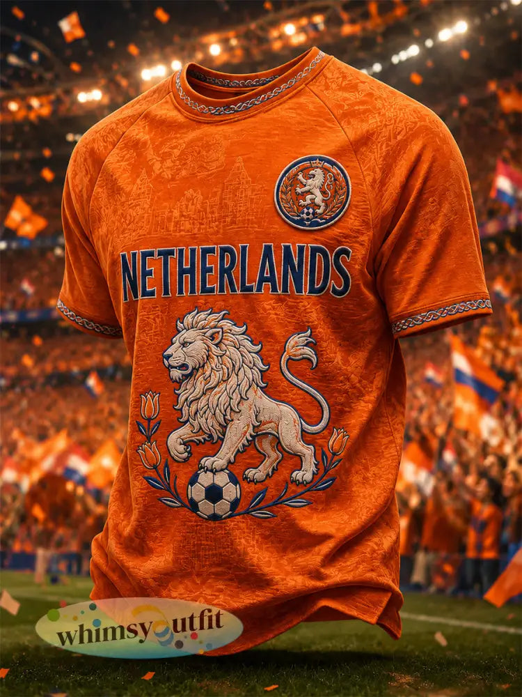 Herenkleding als cadeau voor voetbalfans casual T-shirt met opdruk - Sinaasappel / S