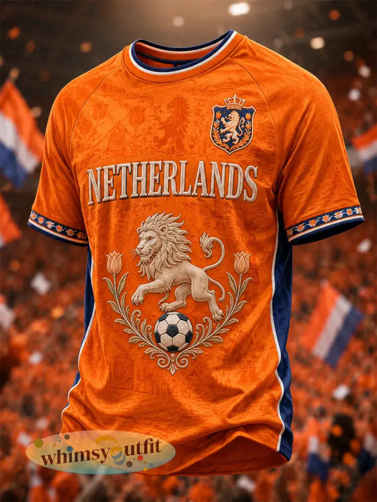 Herenkleding als cadeau voor voetbalfans casual T-shirt met opdruk - Sinaasappel / S