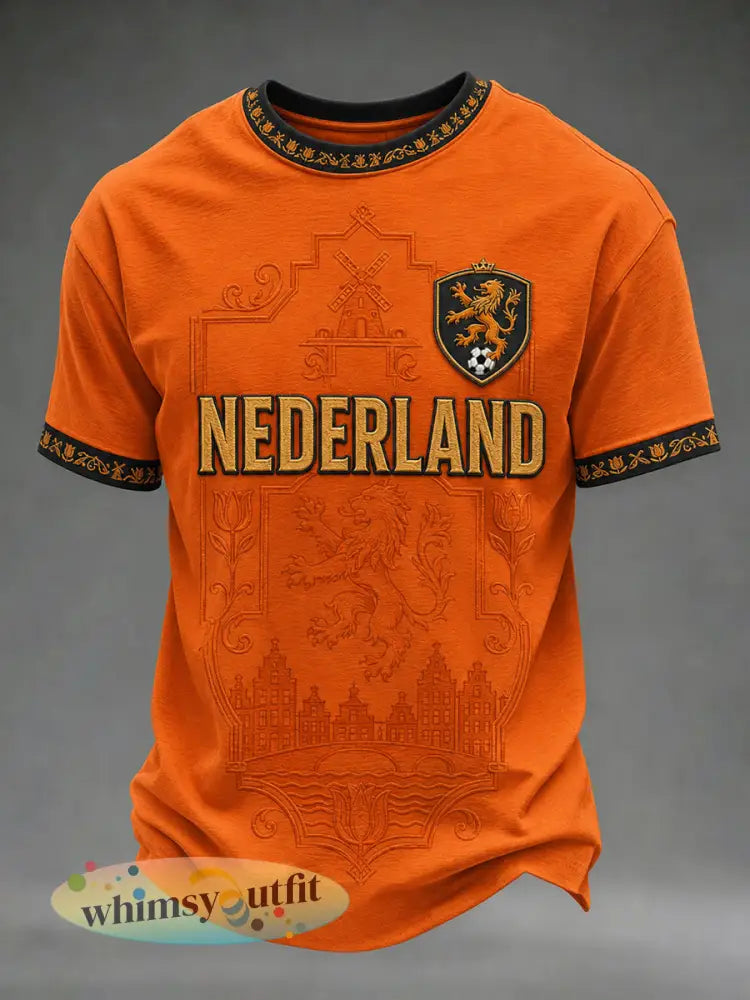 Herenkleding als cadeau voor voetbalfans: casual T-shirt met opdruk - Sinaasappel / S
