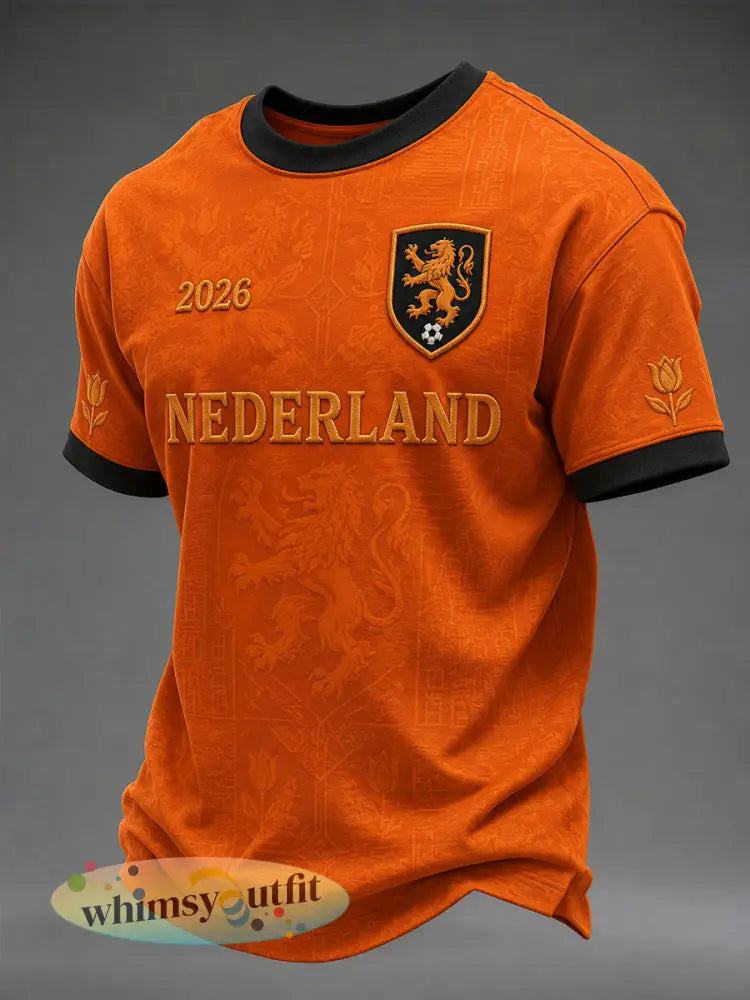 Herenkleding als cadeau voor voetbalfans casual T-shirt met opdruk - Sinaasappel / S