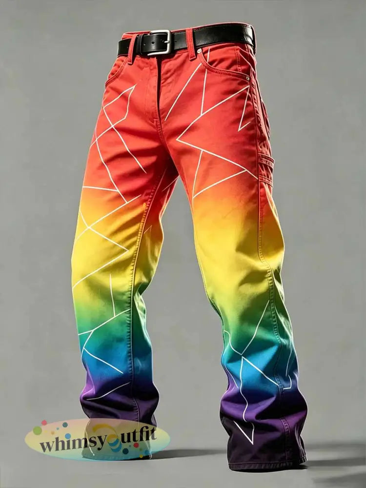 Herenmode regenboogpatroon bedrukte broek - als foto / S