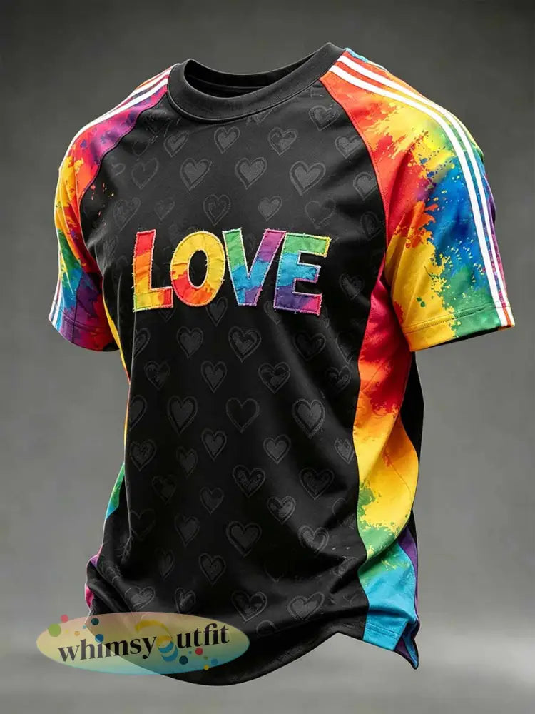 Herenmode T-shirt met regenboompatroon - als foto / S