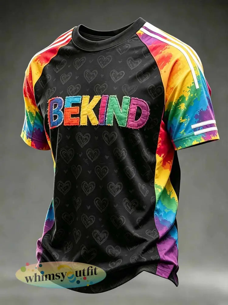 Herenmode T-shirt met regenboompatroon - als foto / S