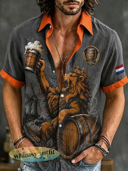 Herenoverhemd in retrokroegstijl met korte mouwen en print - A / S