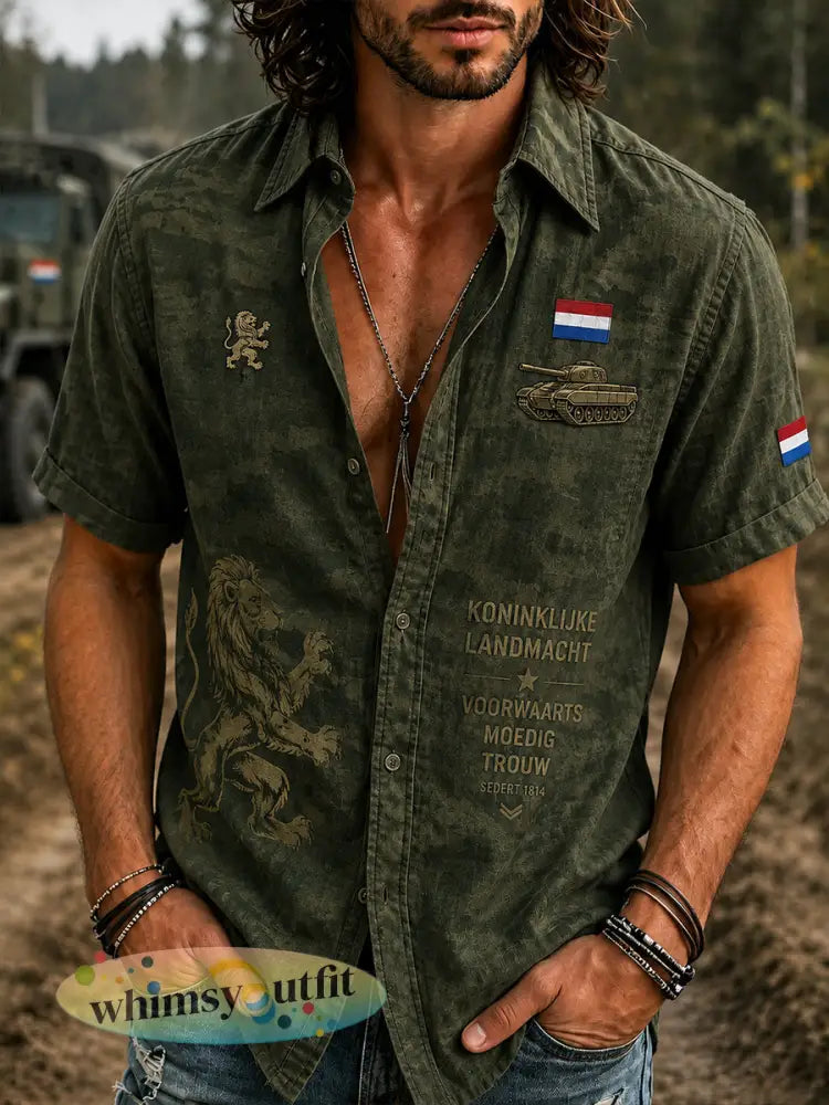 Herenoverhemd met korte mouwen en camouflage- en militaire prints - A / S