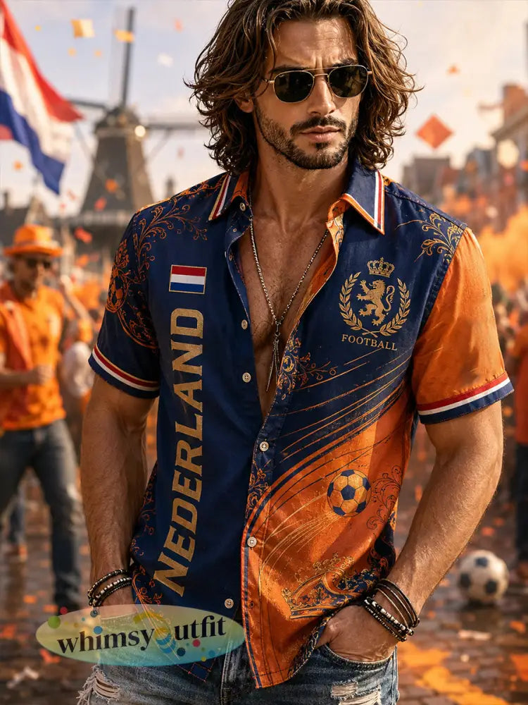 Herenoverhemd met korte mouwen en print van een leeuw en voetbal - A / S