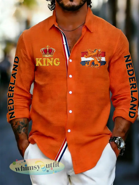Herenoverhemd met lange mouwen en print met Koningsdag-thema - A / S