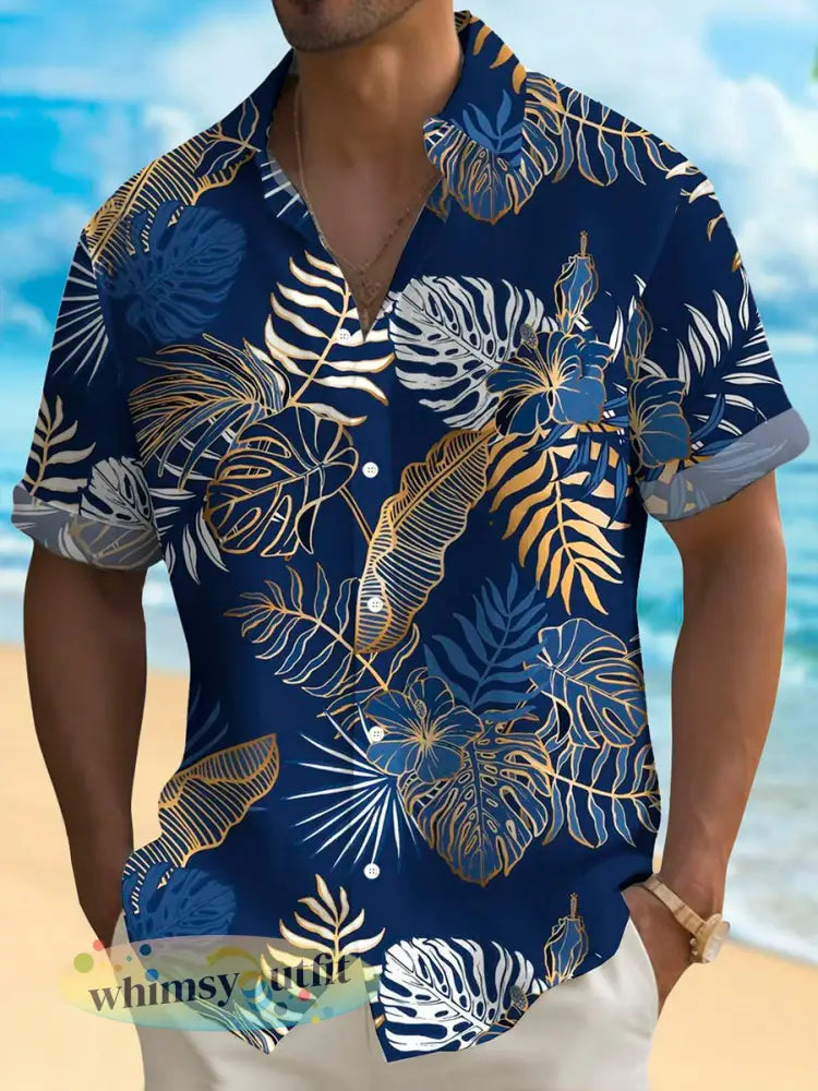 Herenoverhemd met print en korte mouwen - Marineblauw / S