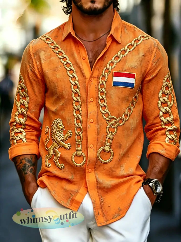 Herenoverhemd met wafelstructuur en leeuwenprint gedragen look lange mouwen - A / S
