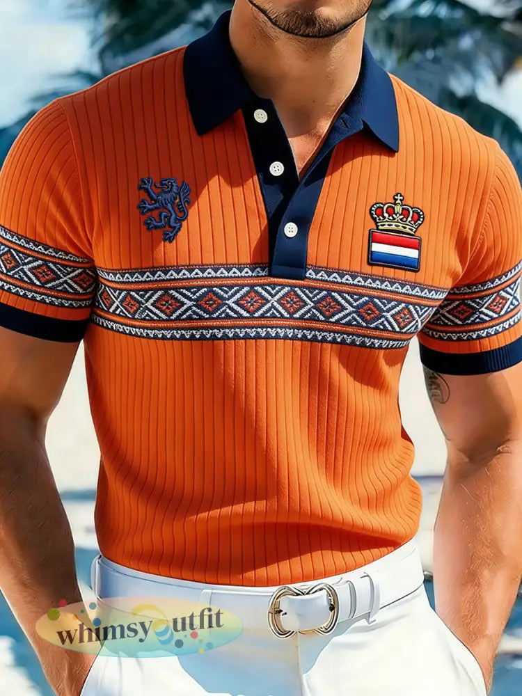 Herenpolo in etnische stijl voor Koningsdag gebreid - A / S