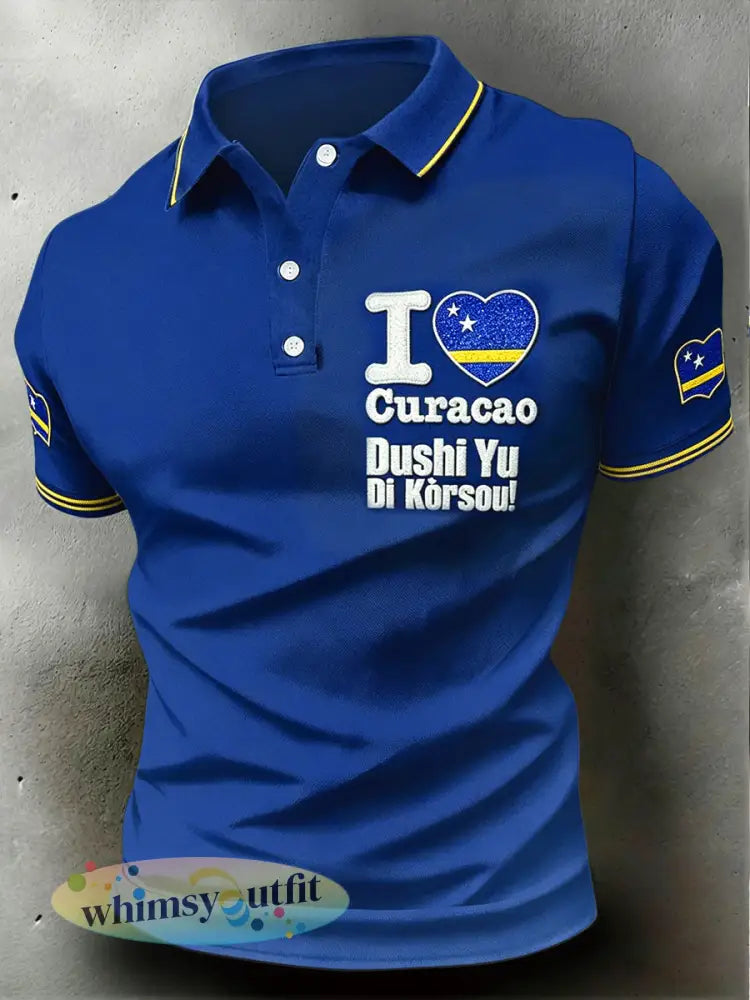 Herenpolo in marineblauw met hartjesprint casual stijl - Blauw / S