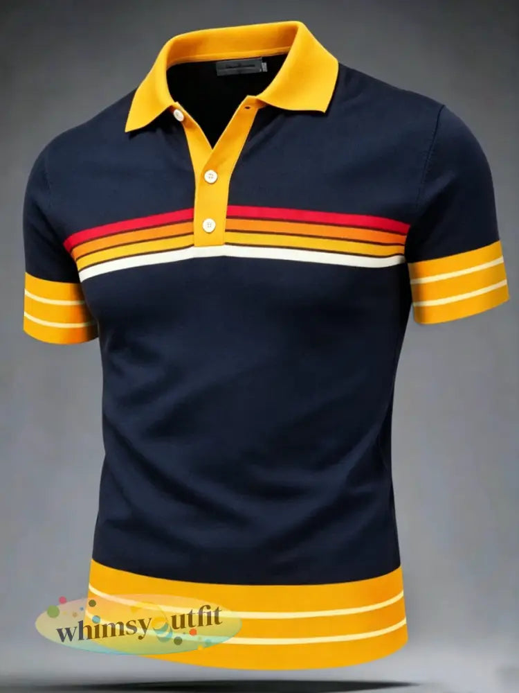 Herenpolo in retrostijl - Marineblauw / S