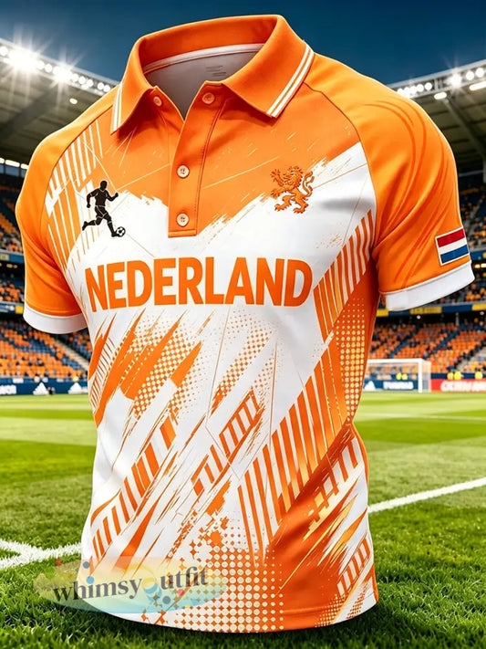 Herenpolo in sportstijl met voetbalprint en raglanmouwen - A / S