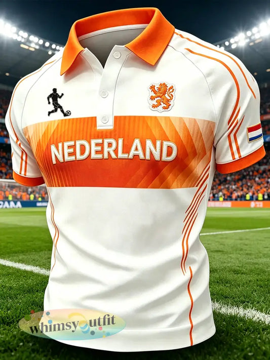 Herenpolo in sportstijl met voetbalprint en raglanmouwen - A / S