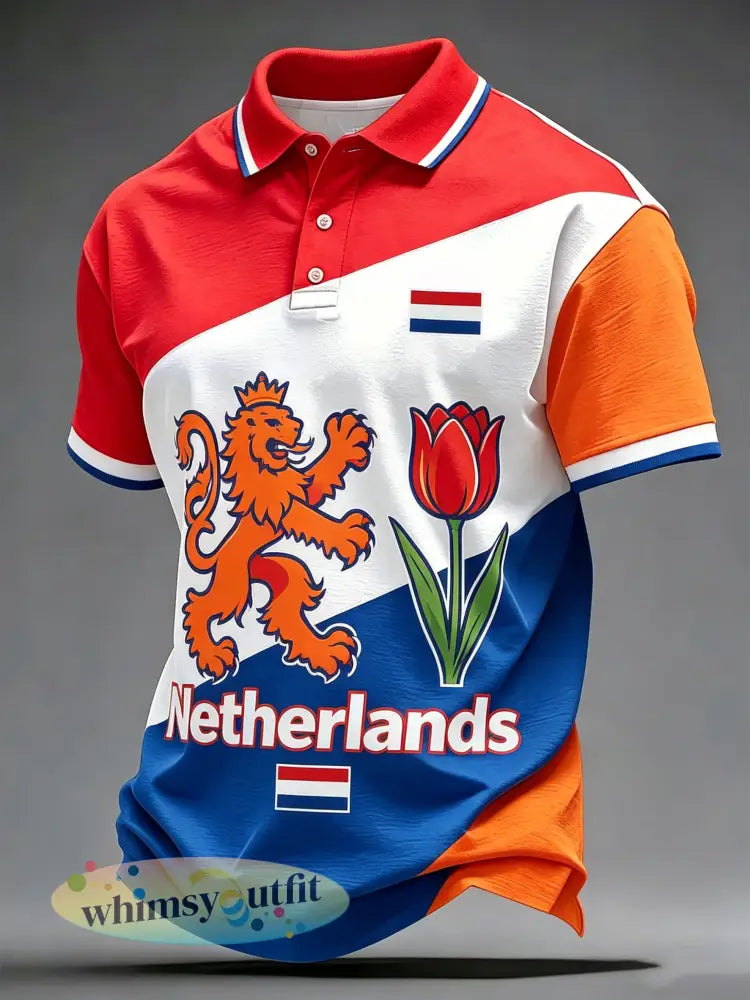 Herenpolo met artistieke print ter ere van Koningsdag - A / S