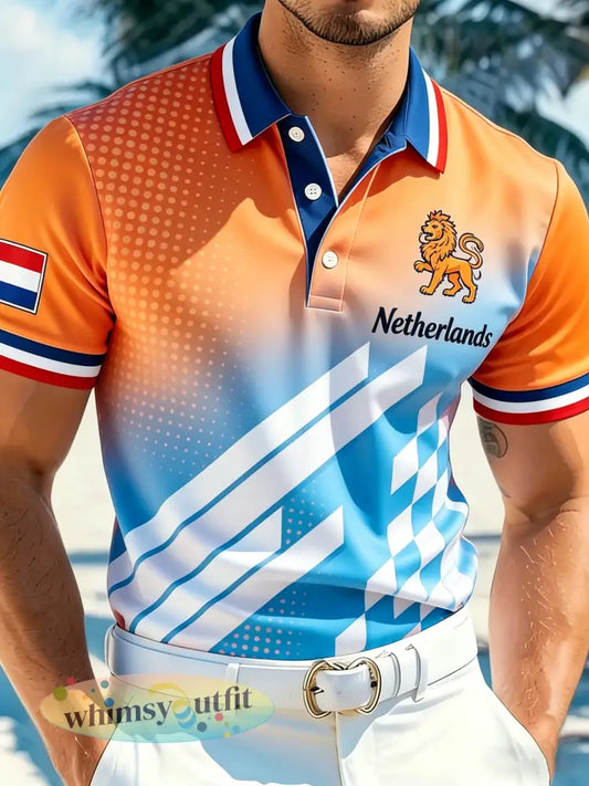 Herenpolo met artistieke print ter ere van Koningsdag - A / S