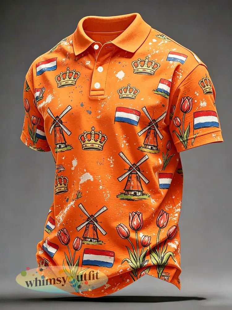 Herenpolo met artistieke print ter ere van Koningsdag - A / S