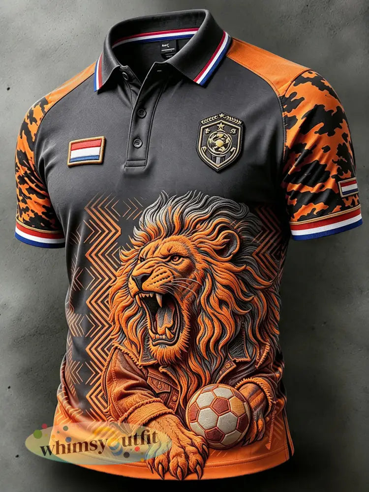 Herenpolo met camouflage- en patchworkprint casual model Nederlands voetbalelftal - Donkergrijs / S
