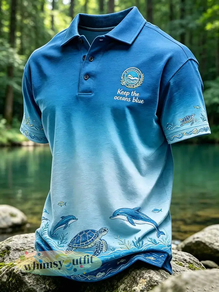 Herenpolo met casual print ’Keep The Oceans Blue’ - als foto / S