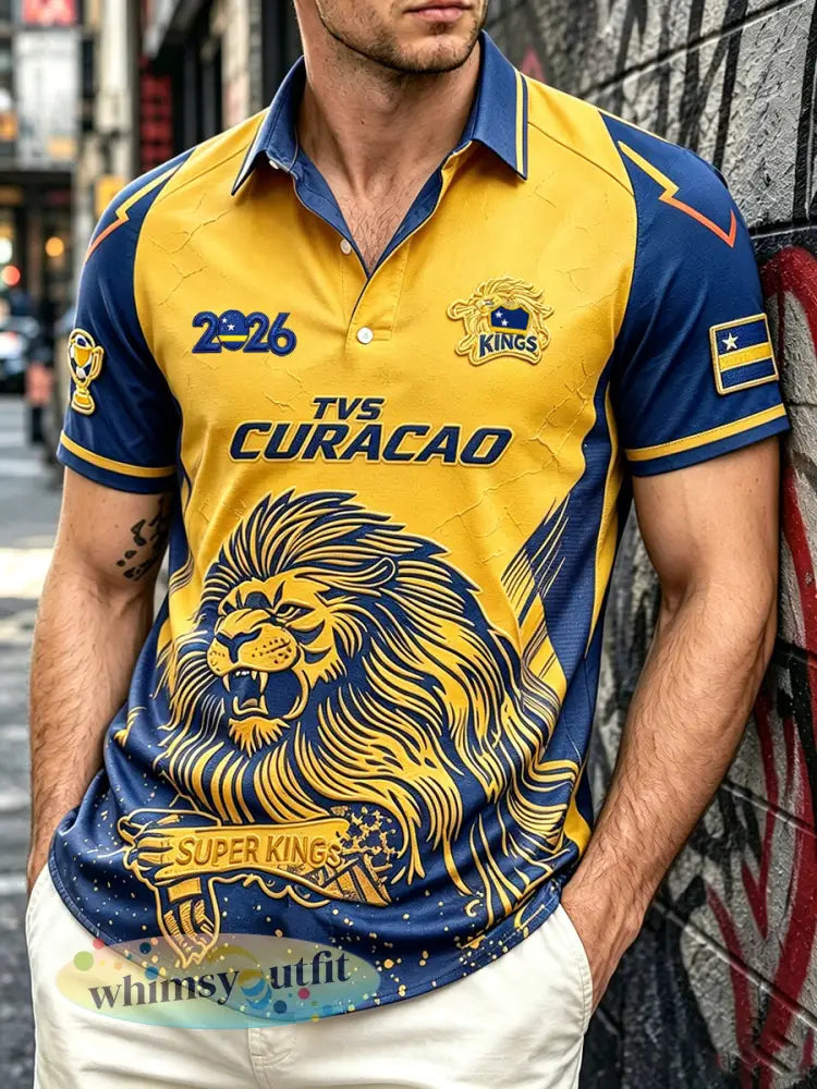 Herenpolo met casual print van de Curaçaose voetballions model 2026 - Veelkleurig / S