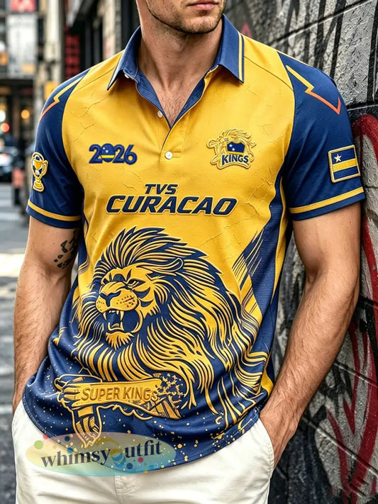 Herenpolo met casual print van de Curaçaose voetballions model 2026 - Veelkleurig / S