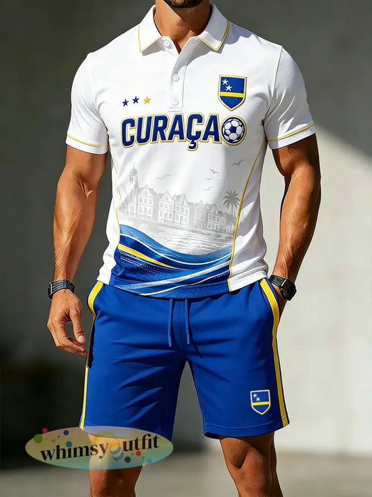 Herenpolo met eilandvoetbalthema casual model met korte mouwen - A / S