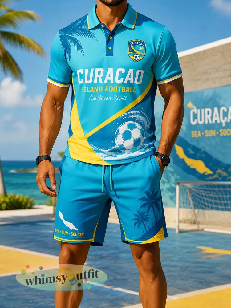 Herenpolo met eilandvoetbalthema casual model met korte mouwen - A / S