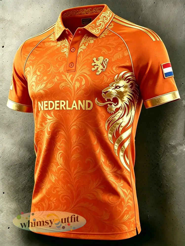 Herenpolo met gouden leeuwendessin en raglanmouwen - A / S