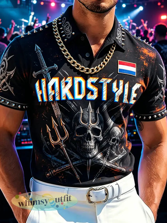 Herenpolo met grafisch motief op het thema hardstyle-festivals - A / S