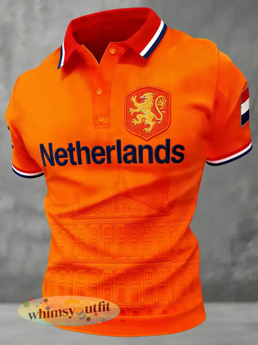 Herenpolo met herdenkingsprint in patchworkstijl voor de Nederlandse Koningsdag - A / S