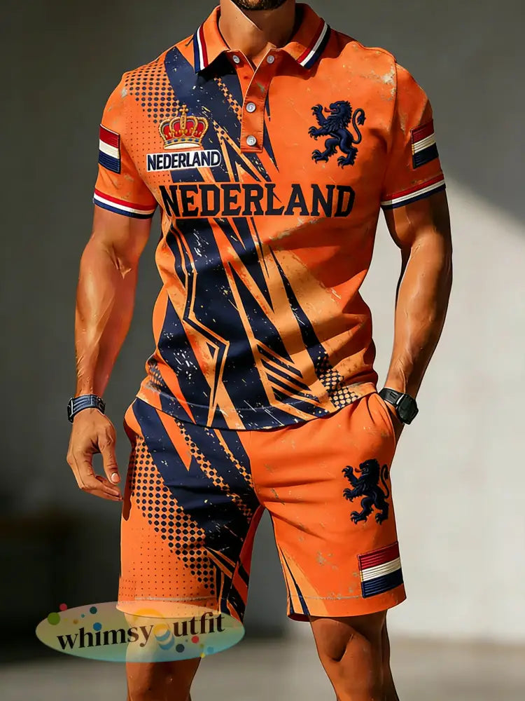 Herenpolo met koningsdagprint en korte broek set - A / S