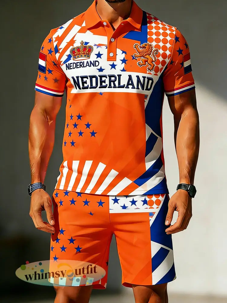 Herenpolo met koningsdagprint en korte broek set - A / S
