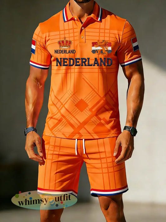 Herenpolo met koningsdagprint en korte broek set - A / S