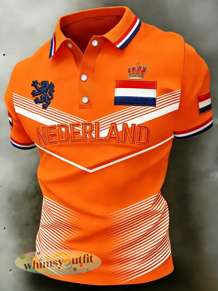 Herenpolo met koningsdagprint en korte mouwen - A / S