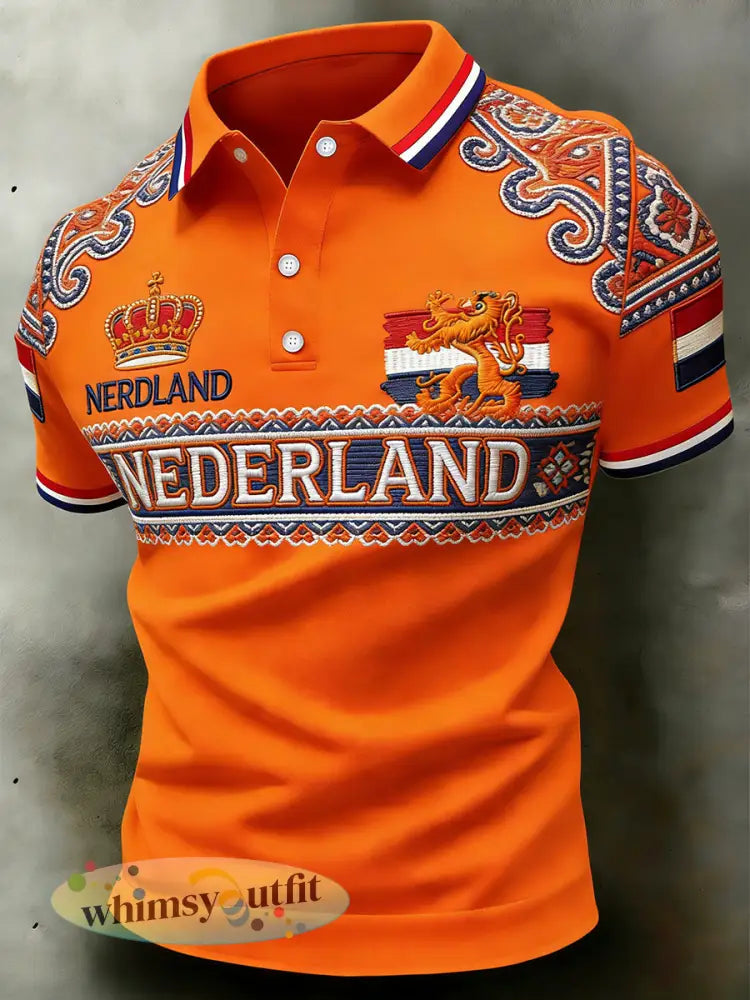 Herenpolo met koningsdagprint en korte mouwen - A / S